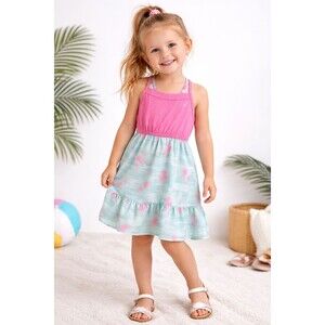 Nautica Baby Girls 3T Pink Palm Tree Sundress Sleeveless Cotton Summer Dress